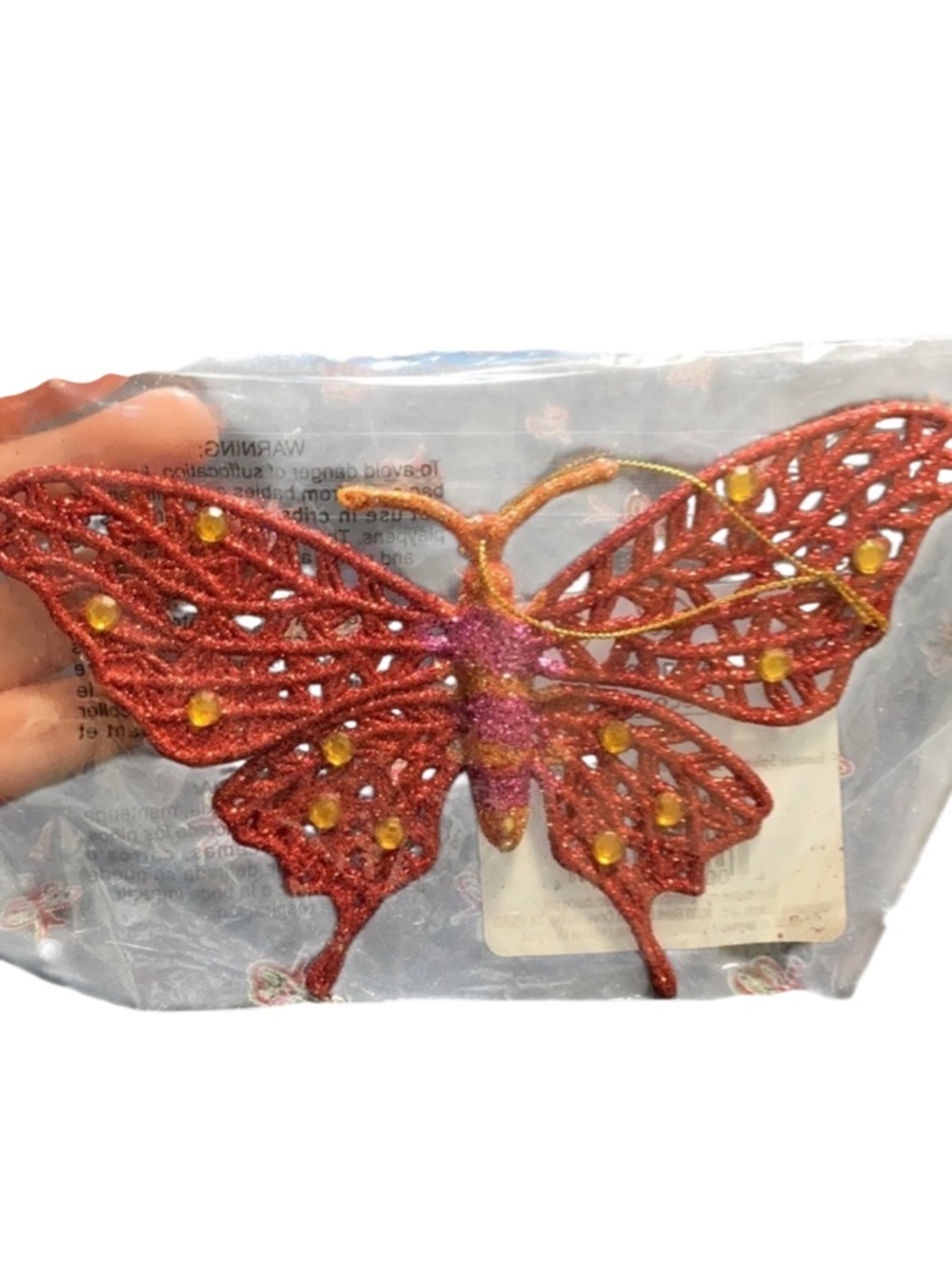 Michaels Glitter Butterfly Clip ornament Orange pink